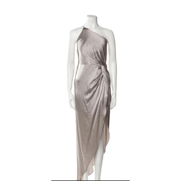 Michelle Mason Silk One Shoulder Dress Size 10 Gray NWT Midi Draped - Picture 1 of 13